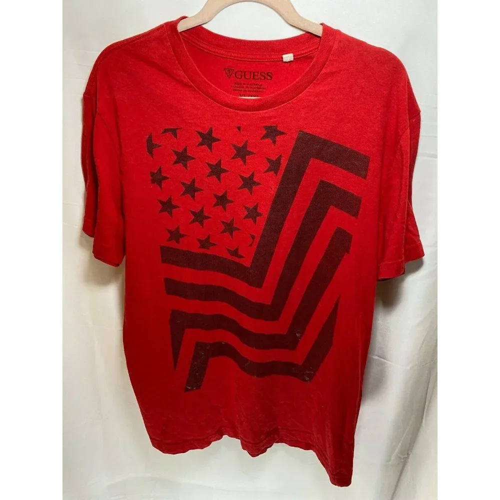 Guess Shirt Adult Extra Large Red Black Stars and Stripes Tee Mens - Picture 1 of 8